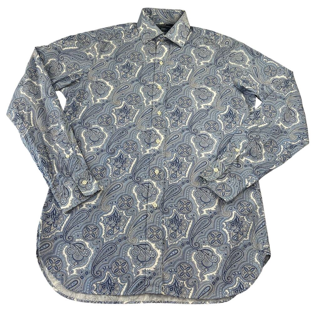 Polo Ralph Lauren Blue Paisley Button Down Shirt Men's size 15 1/2 34 Custom Fit